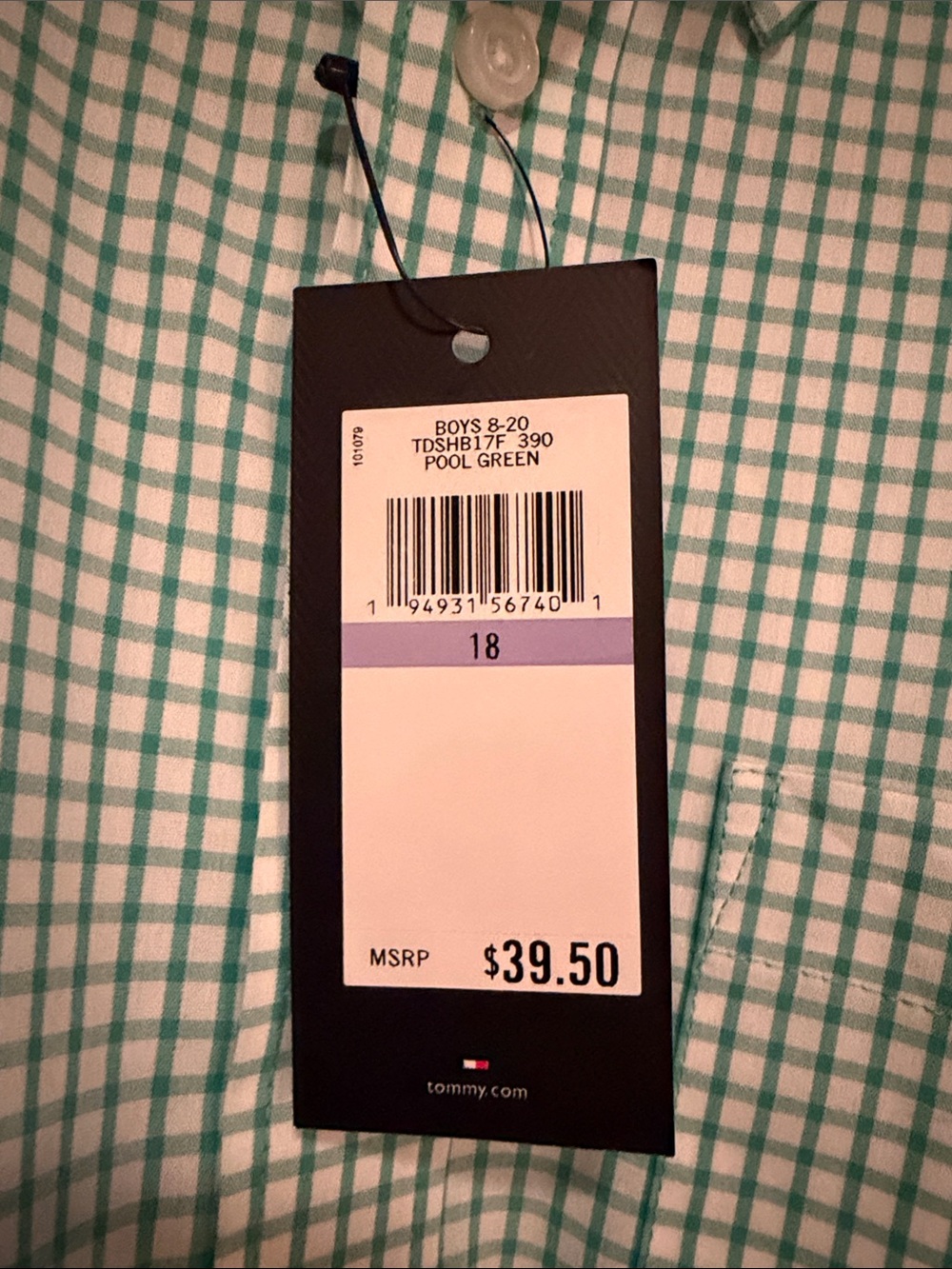 NWT Tommy Hilfiger Green and White Check Button-Down Shirt - Boys - Picture 4 of 4